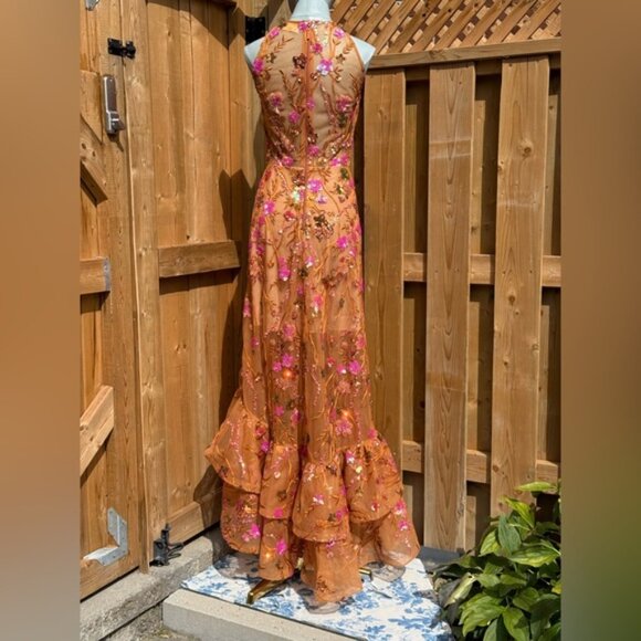 🆕 BRONX & BANCO🧿 NWOT Sicilia Coral Sequin Fluted Hem Maxi Dress, Sz XS US2 - Picture 8 of 15
